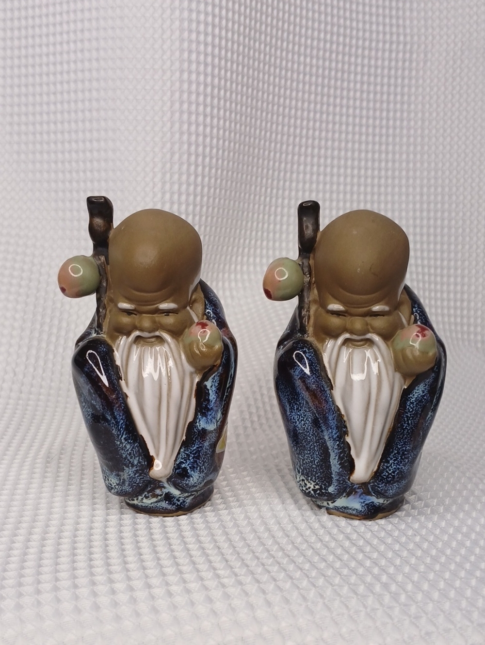 Vintage Chinese Shiwan Mudman Figurines - Shou Lao Set PAIR